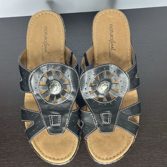 Natural Soul by Naturalizer Sandals 9.5 M Black Comfort Shoes Boho Medallion - Picture 6 of 11